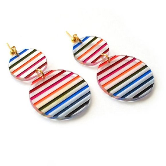 Colorful Acrylic Earrings Rainbow Geo Geometric Earrings | Rainbow Stripes - Picture 2 of 5